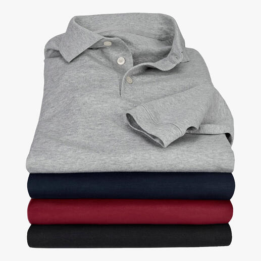 Pima-interlock-polo Luxe voor een kleine prijs. Het poloshirt met lange mouwen van met de hand geplukt (!) Peruaans Pima-Cotton.