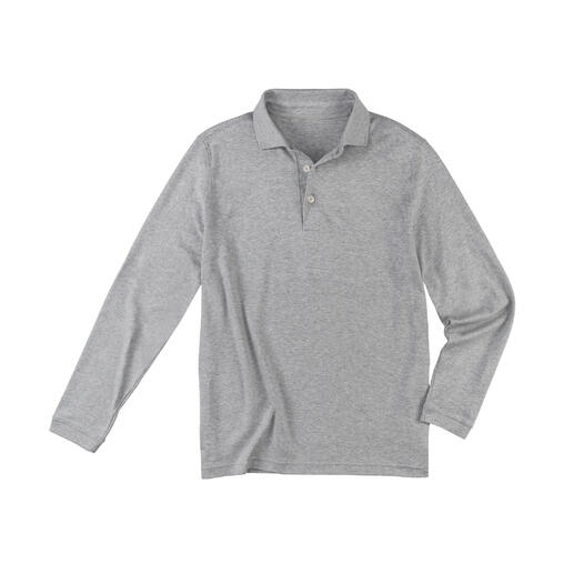 Zwarte Pima-interlock polo in maat 48, op een witte achtergrond.