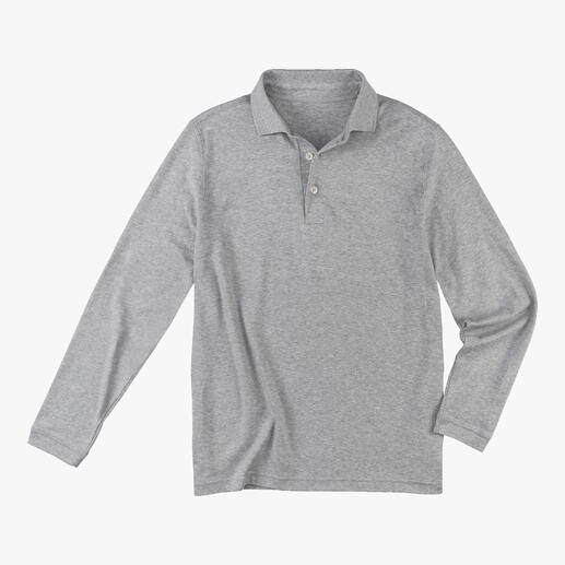 Zwarte Pima-interlock polo in maat 48, op een witte achtergrond.