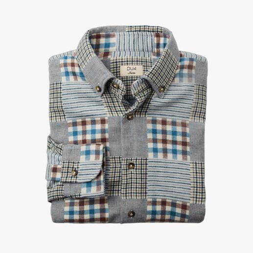 DU4 patchwork-overhemd van flanel Ook heel geschikt als warm overshirt: het exclusieve ‘zwaargewicht’ onder de flanellen overhemden.