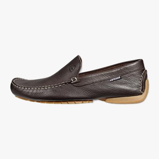 Zijaanzicht van een wasbare Snipe-lederen slippers voor mannen in zwart.
