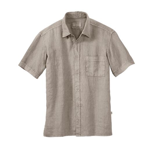 Zandkleurige vintage linnen shirt met korte opgestikte zak.