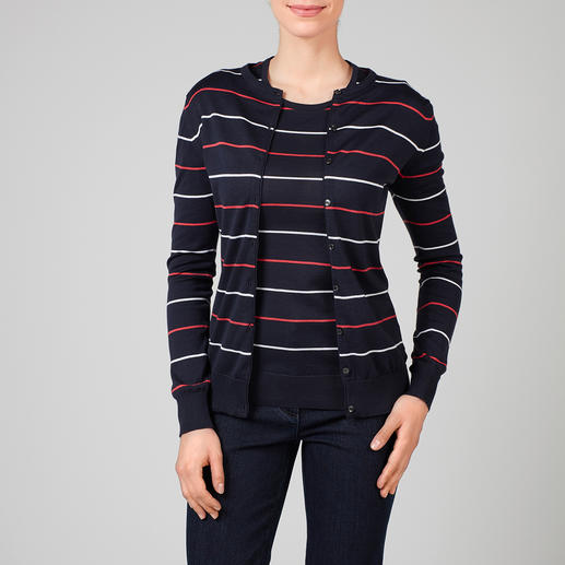 Smedley gestreepte twinset, navy/rood/wit