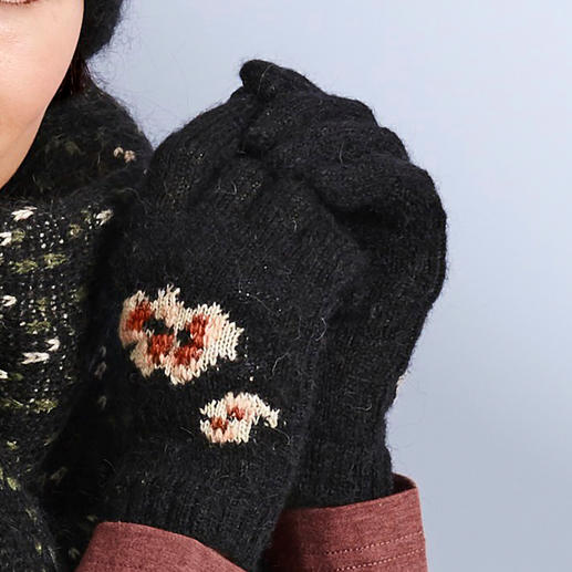 Close-up van de handschoenen van het TWINSET bloemen brei-set