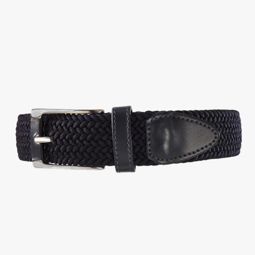 Navy elastische riem voor dames met een gevlochten patroon.