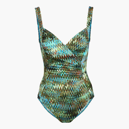 Zwemkleding in zigzagpatroon in blauw, voorkant