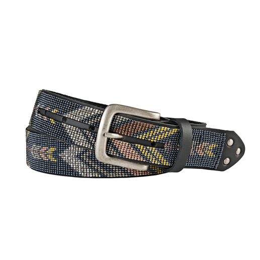 Etnische parelgürtel van Smitten in antraciet/crème, maat 80 cm.