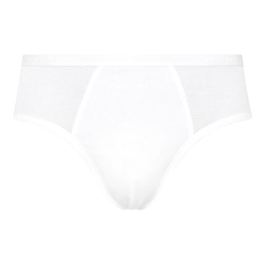 Witte Hanro slip zonder opening, eenvoudig en klassiek.