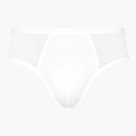 Witte Hanro slip zonder opening, eenvoudig en klassiek.