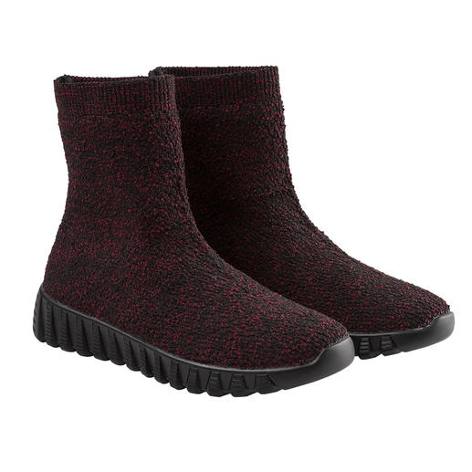 Zwarte knit-boots van elastisch materiaal met rubberen zool.