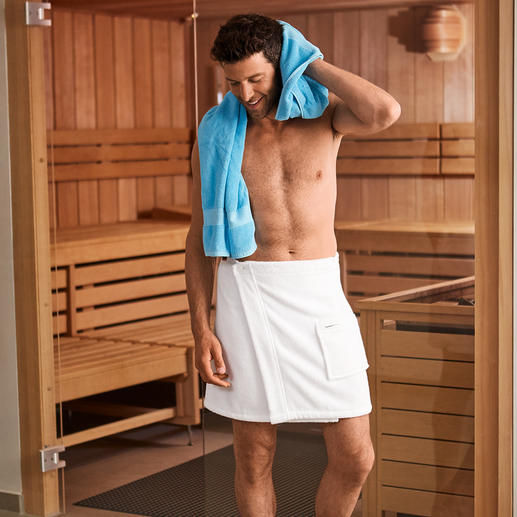 Taubert sauna-sarong en -kilt Valt nooit meer ongewild open: de drievoudig betrouwbare sauna-sarong en -kilt.
