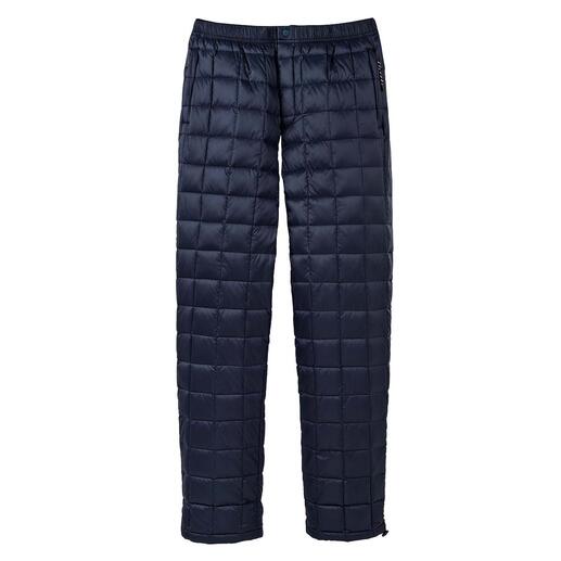 Marineblau donbroek, recht gesneden, met elastische taille.