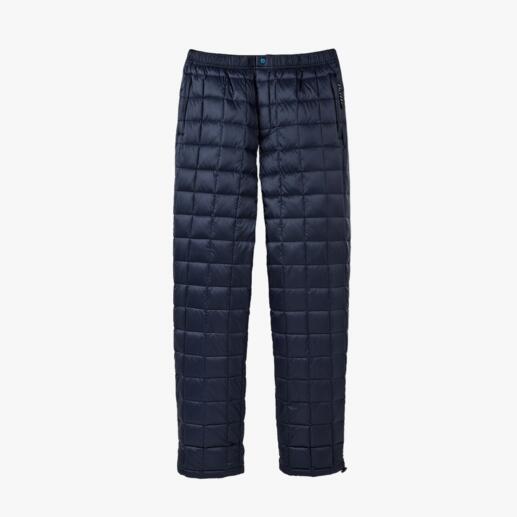 Marineblau donbroek, recht gesneden, met elastische taille.