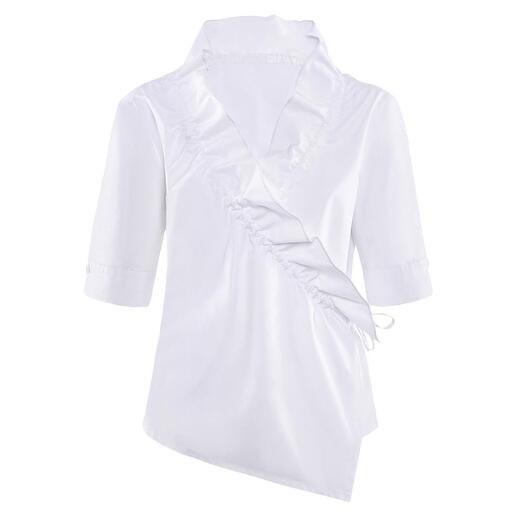 Armagentum® wikkelblouse met ruches Allesbehalve saai: klassieke, witte basic blouse in een nieuwe modieuze look.