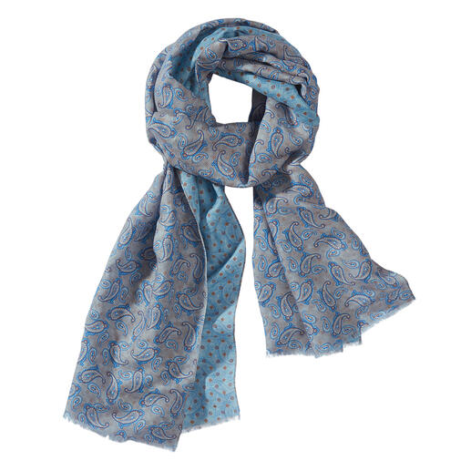 Dubbelprint sjaal in blauw met paisleymotief