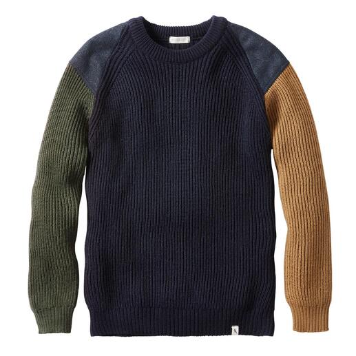 Colourblock geribde trui Zachte, warme merinoswol, modieuze colourblocking en een aangename prijs.