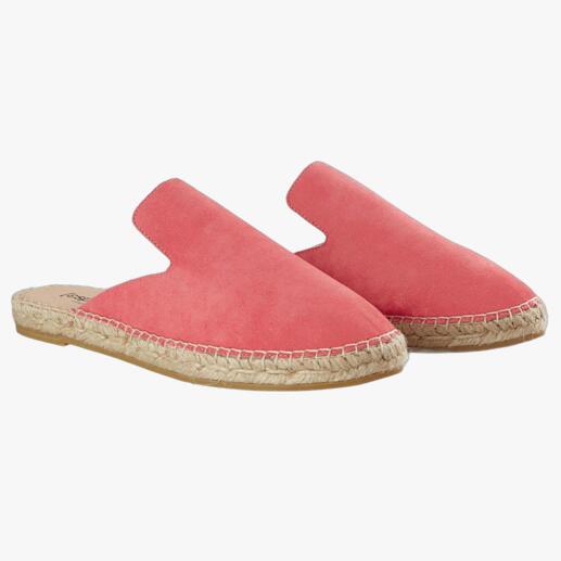 Set van rode fluwelen muiltjes, maat 36, met gevlochten jute detail