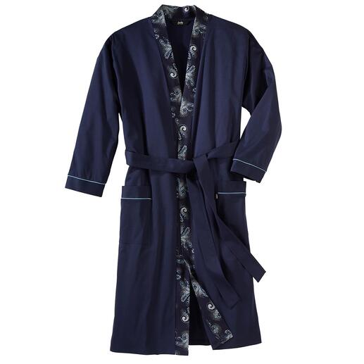 Stijlvolle badjas voor heren Smaakvolle, donkerblauwe jersey in plaats van zachte badstof.