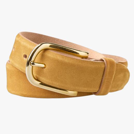 Bruine bio-leder damesriem met gouden gesp.