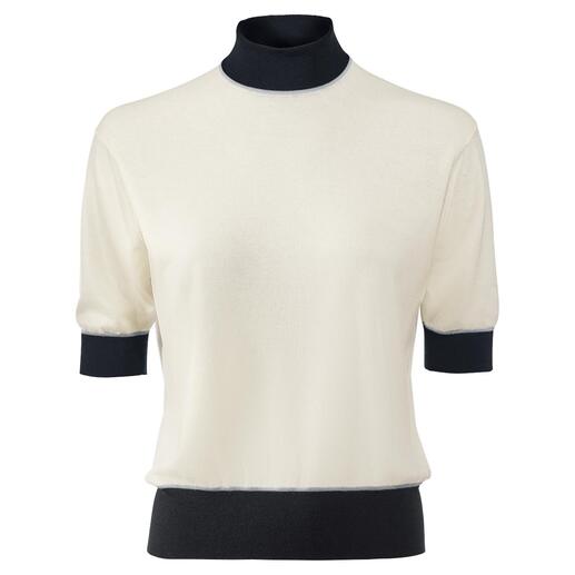John Smedley colourblock-shirt Ultralicht, heerlijk zacht, comfortabel elastisch en het gehele jaar door te dragen.
