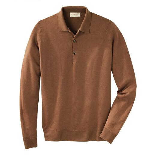 John Smedley 30-gauge-polo met lange mouwen Exclusief 30-gauge-fijntricot. Superfijne Nieuw-Zeelandse merinowol. Van John Smedley, Engeland.