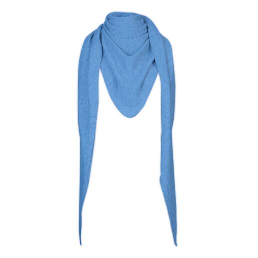 Blauw kasjmier driehoektuch gepresenteerd op een witte achtergrond.