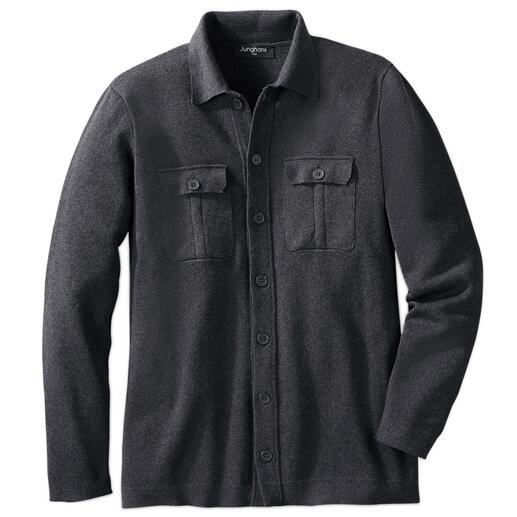 Junghans 1954 gebreid workwear-vest Ziet eruit als een casual workwear-overshirt. Maar is een stijlvol en comfortabel gebreid vest.