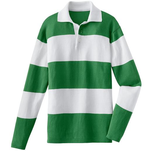 Groene rugby polo voor heren met witte strepen, maat 48.