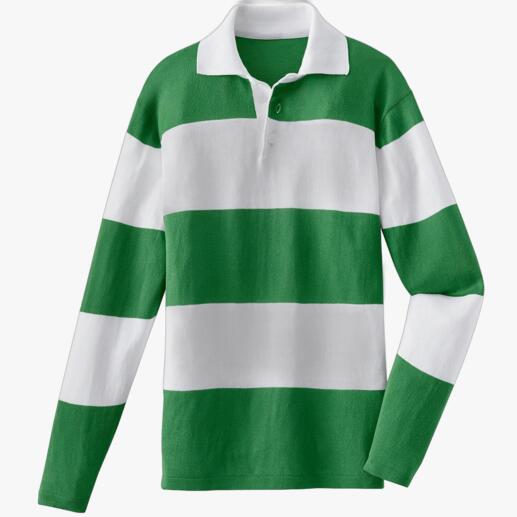 Groene rugby polo voor heren met witte strepen, maat 48.