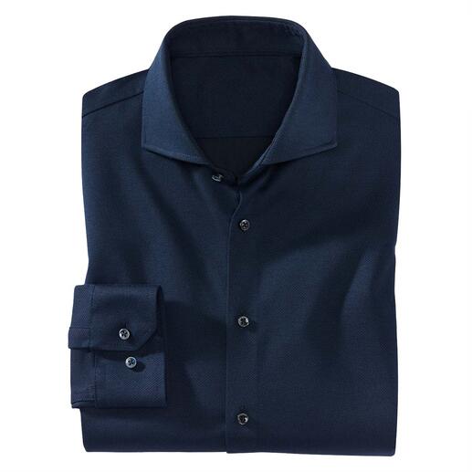 Vouwshirt van zwart Desoto jersey met knopen en manchet.