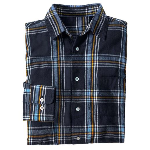 Vouwshirt van geruit OMTC Winter-Madras overhemd op een witte achtergrond.