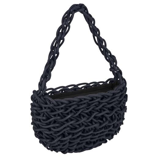 Geweven tas in marine kleur vanuit de zijkant.
