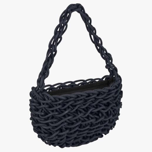 Geweven tas in marine kleur vanuit de zijkant.