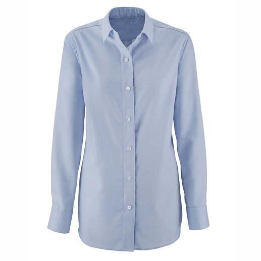 Yorokani Easy-Close blouse Zacht oxford-weefsel. Comfortabele A-lijn met stolpplooi. Sierknopen van parelmoer. Van Yorokani.