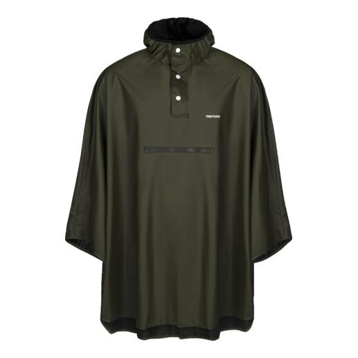 Groene Tretorn regenponcho gepresenteerd op een witte achtergrond.