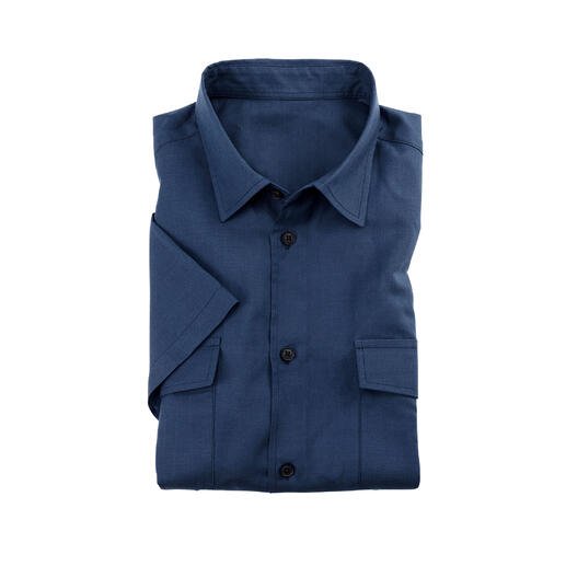 Vouw Tencel kasjmier overhemd in blauw met knoopdetails