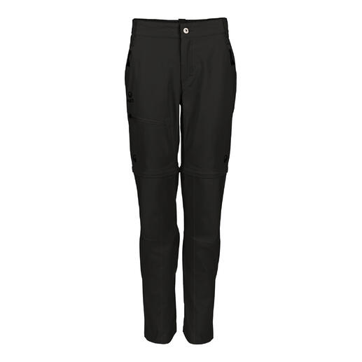 Voorkant van een dames Zip-Off softshellbroek in zwart, maat 36.