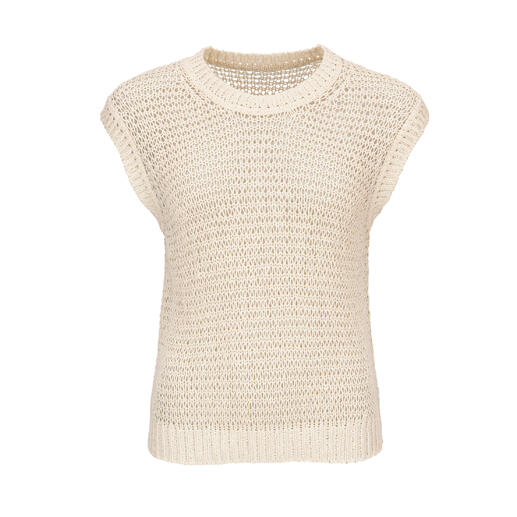 Beige mesh vest met korte mouwen van luchtig katoen.