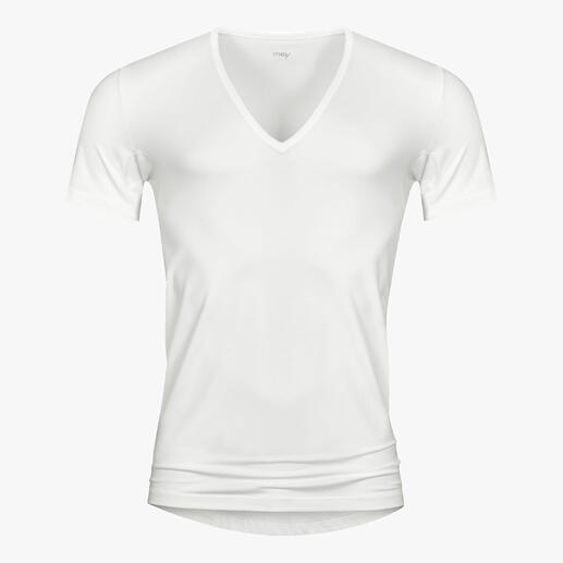 mey onderhemd in wit, V-hals, eenvoudige en elegante vorm.
