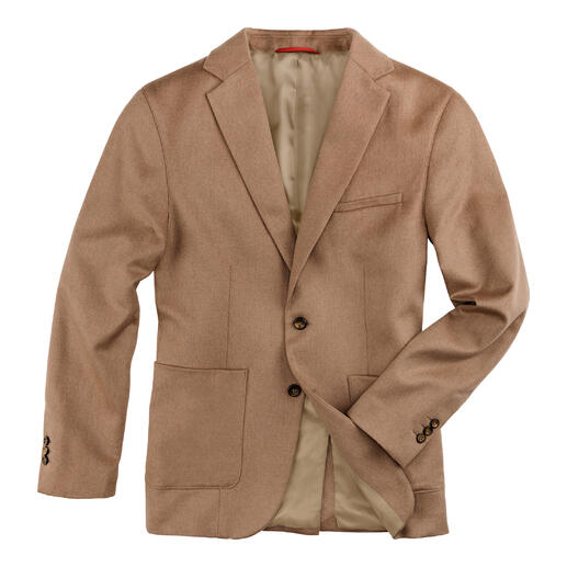 Kamelhaar blazer op een witte achtergrond.