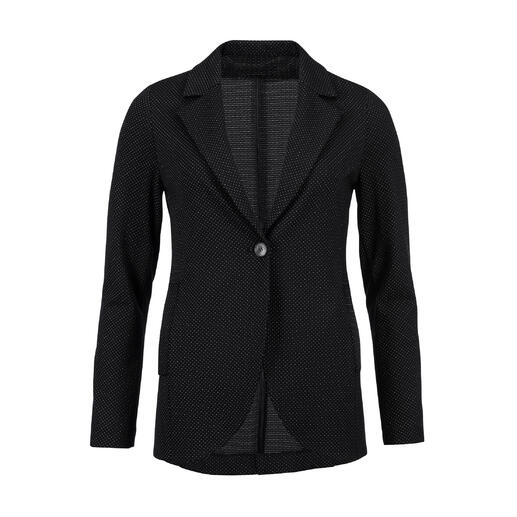 Zwarte blazer met witte stippen en open kraag