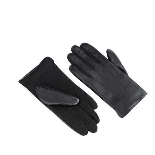 Zwarte leren handschoenen voor dames met een gestructureerd ontwerp