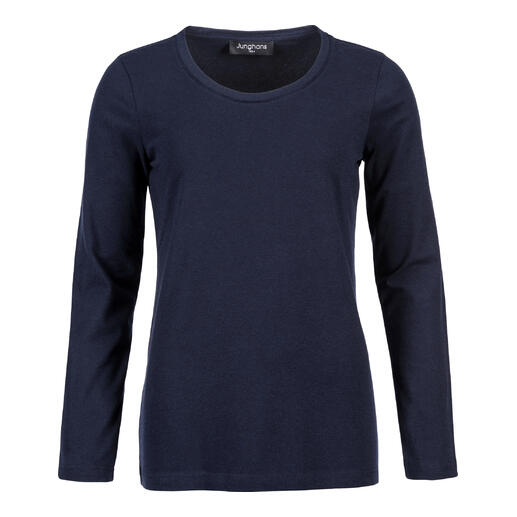 Dames kasjmieren longsleeve in marineblauw met ronde hals