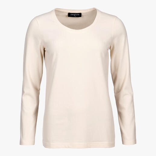 Dames kasjmieren longsleeve in ecru met ronde hals