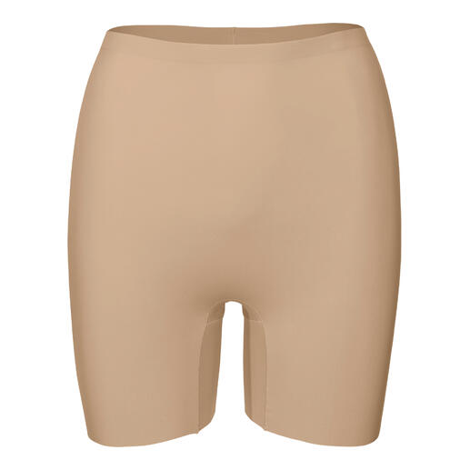 Vooraanzicht van de beige Bum-Lift-shorts.