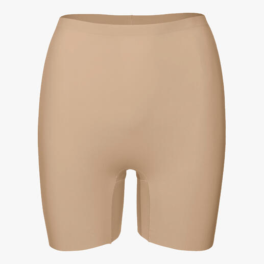 Vooraanzicht van de beige Bum-Lift-shorts.