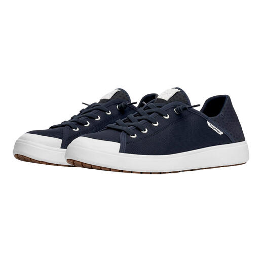 Donkerblauwe Tropicfeel Sunset-sneaker, zijaanzicht.