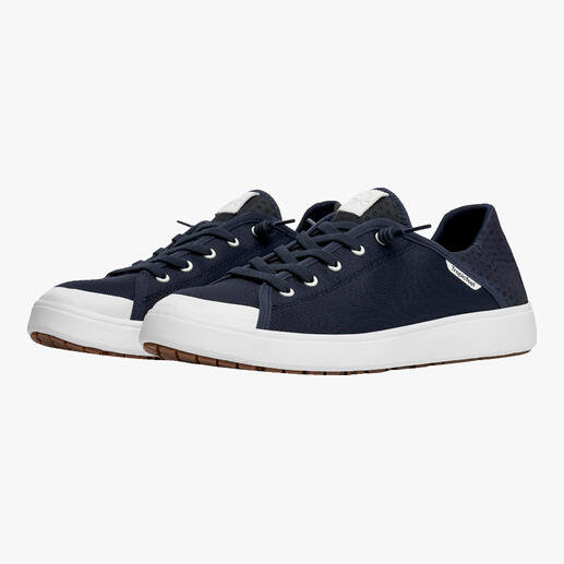 Donkerblauwe Tropicfeel Sunset-sneaker, zijaanzicht.