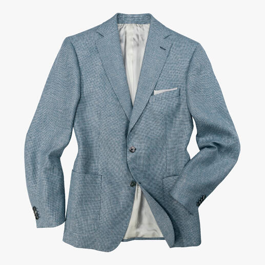 Carl Gross Panama-jack in lichtblauw met grijze voering, casual gedrapeerd.