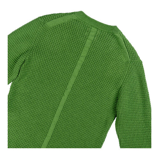 appelgroen Groene wafeltrui met een gestructureerd patroon, achterkant.